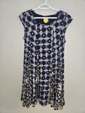 Maeve Anthropologie Boho Mixed Pattern Dress Lace‑Up Back Tassels - New, Medium